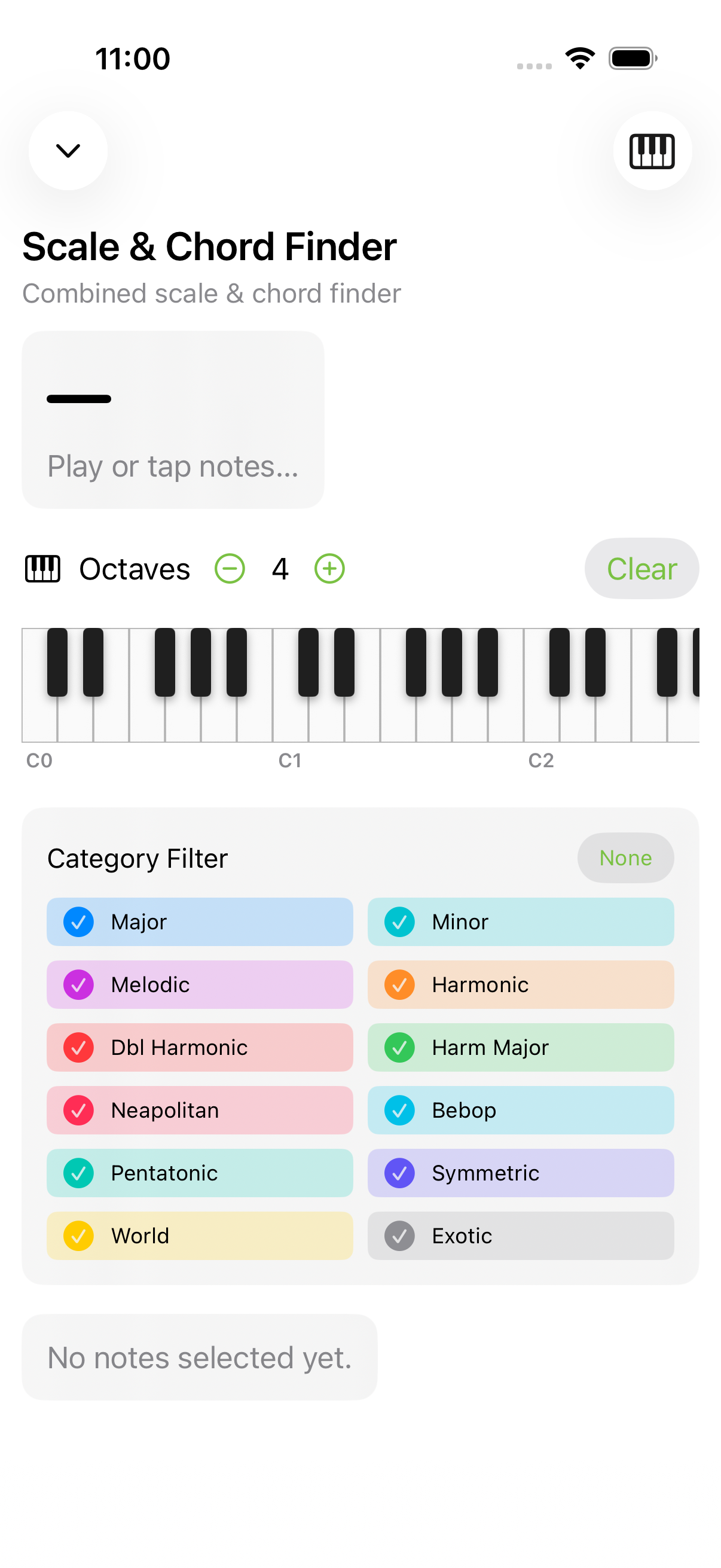 Scale and Chord Finder on iPhone